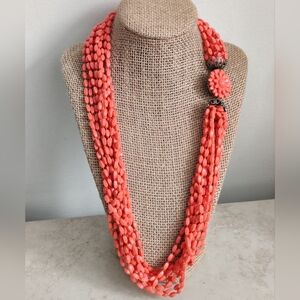 Pink Salmon Tone Coral Multi-Strand Celluloid Beads Torsade Necklace